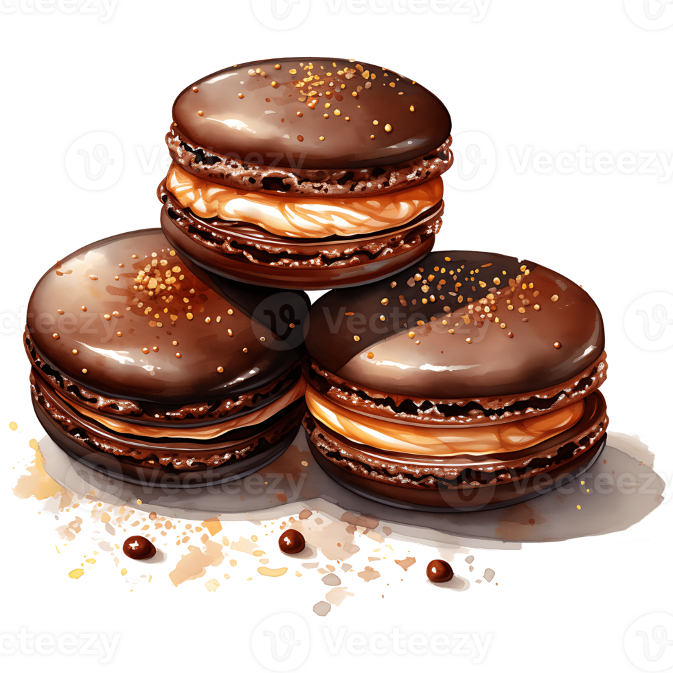 Chocolate macaroons on a transparent background AI Generative png