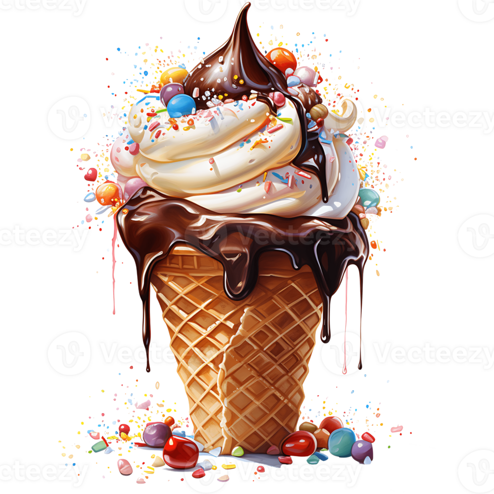 Ice cream with topping on a transparent background AI Generative png
