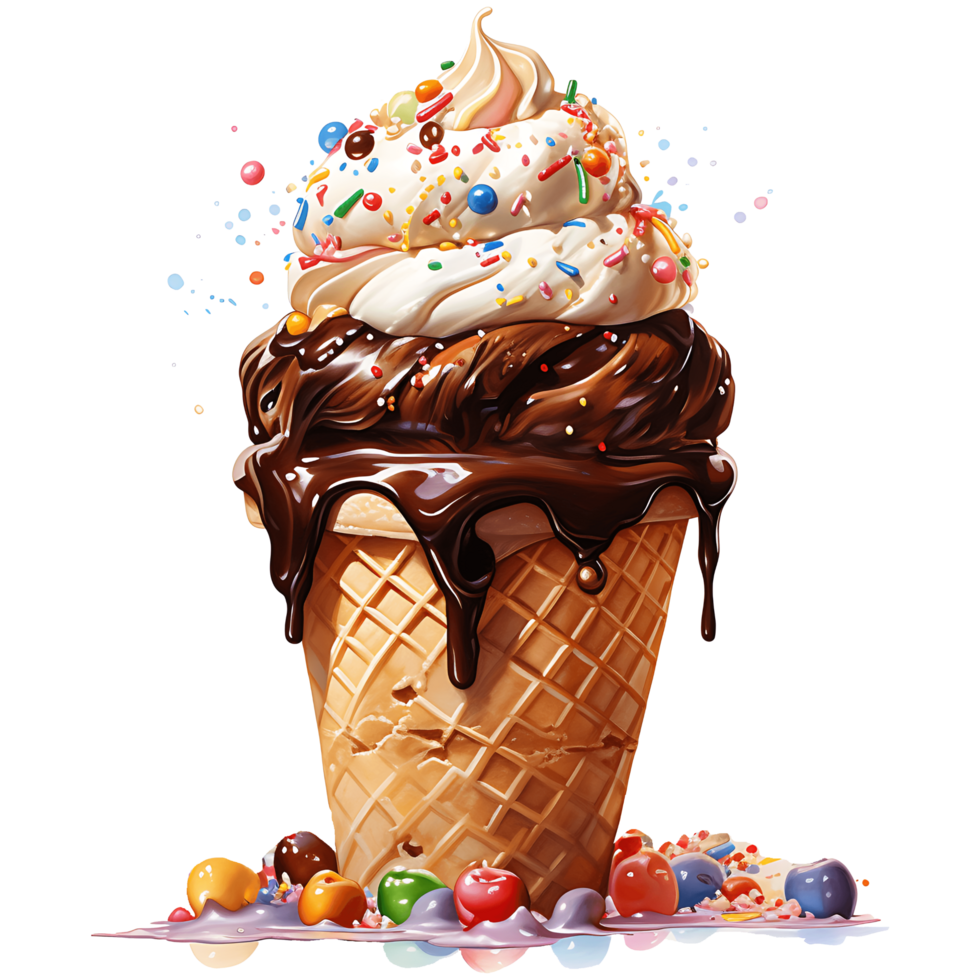 Ice cream with topping on a transparent background AI Generative png