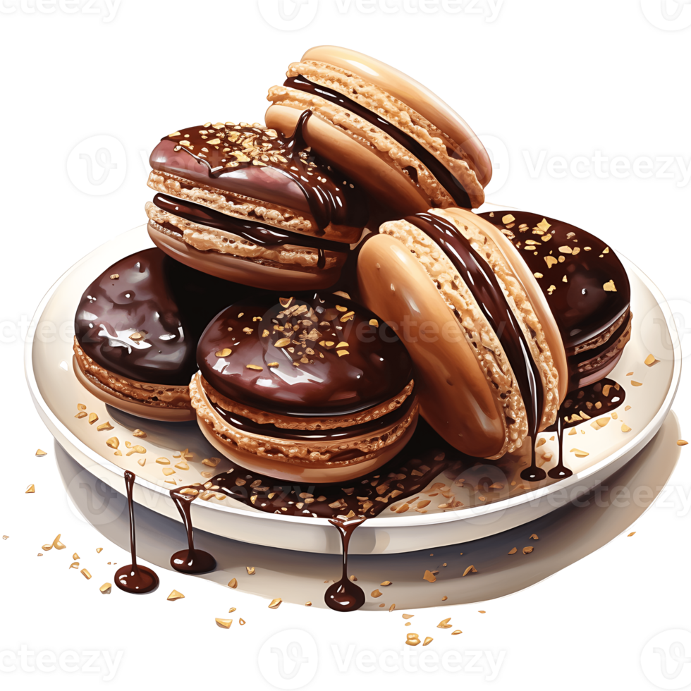 Chocolate macaroons on a transparent background AI Generative png