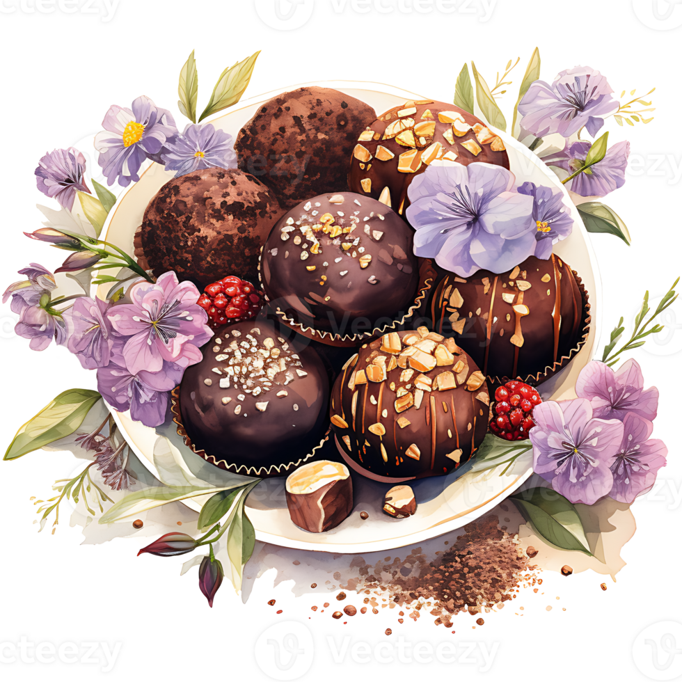 Velvety chocolate with spring flower on a transparent background AI Generative png