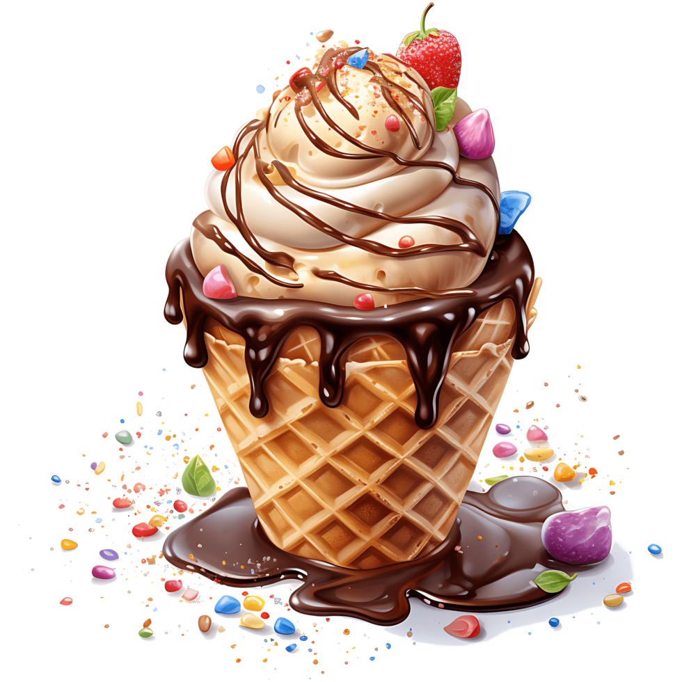 Ice cream with topping on a transparent background AI Generative png