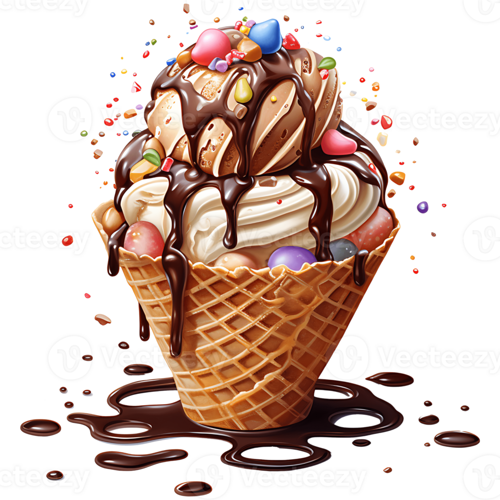 Ice cream with topping on a transparent background AI Generative png