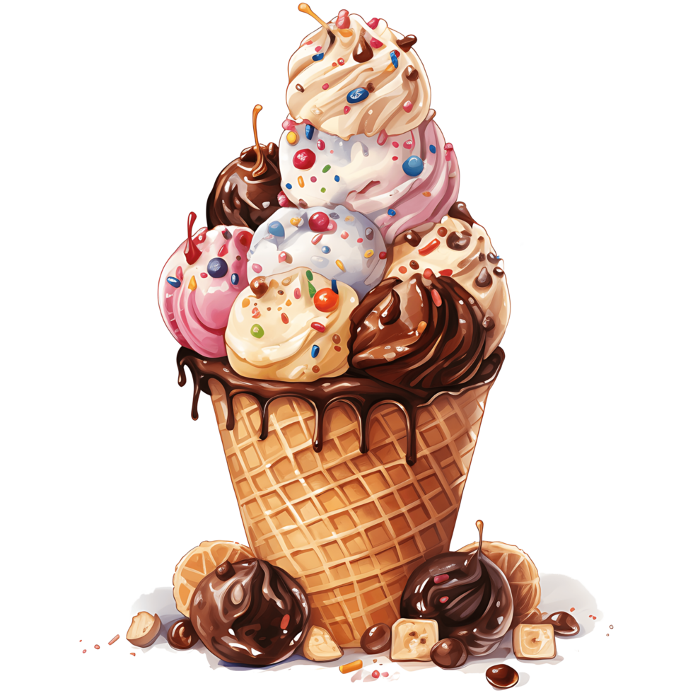 Ice cream with topping on a transparent background AI Generative png