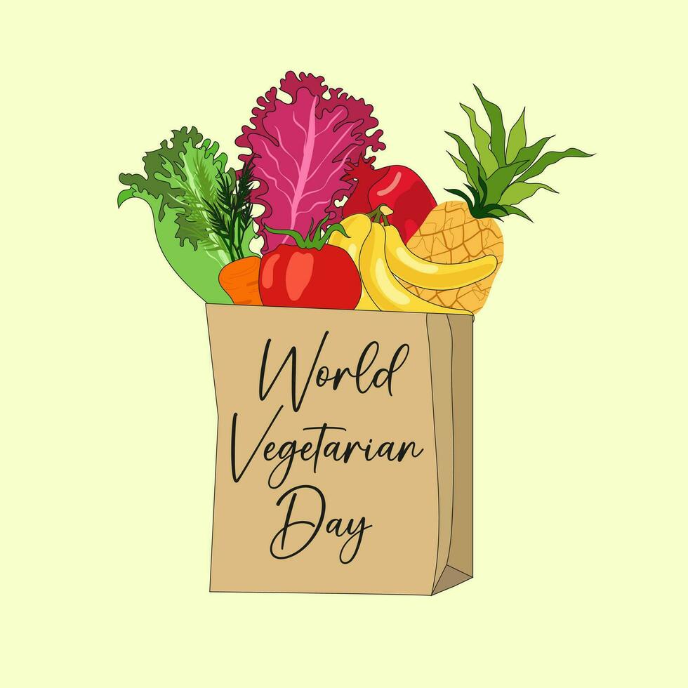 World vegetarian day. Vegetarian Day Poster, October 1. Package of products.Vegan product label. vector