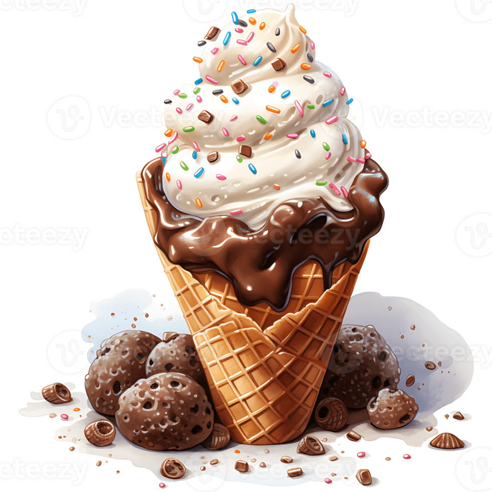 Ice cream with topping on a transparent background AI Generative png
