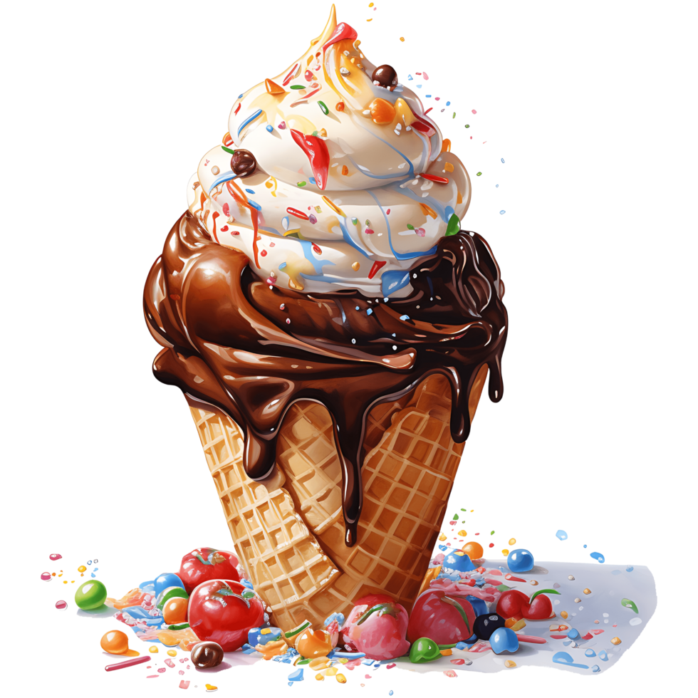 Ice cream with topping on a transparent background AI Generative png