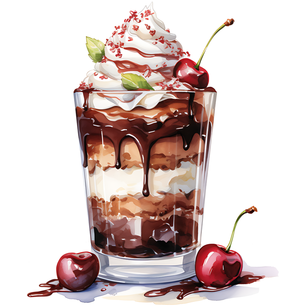 chocolate milkshake com coberturas em uma transparente fundo ai generativo png