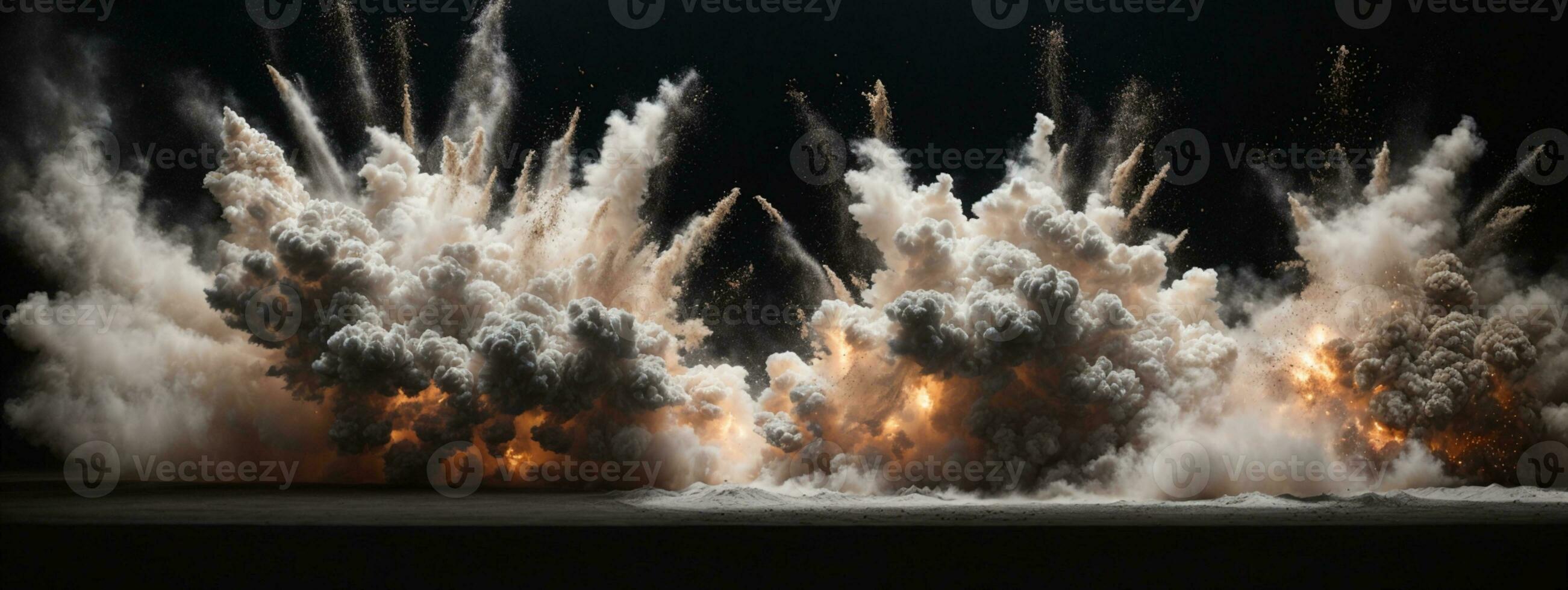 Abstract white powder explosion isolated on black background.. AI generated photo