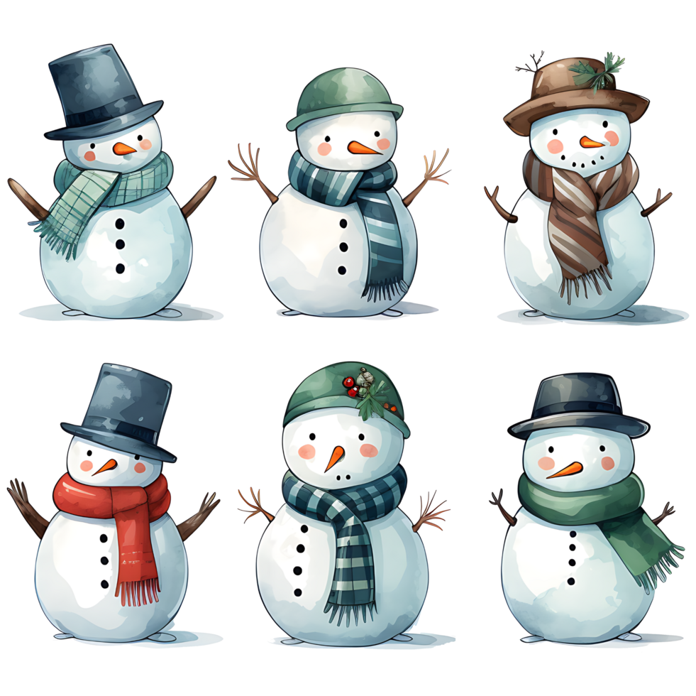 Snowman Christmas Watercolor transparrent background AI Generative png