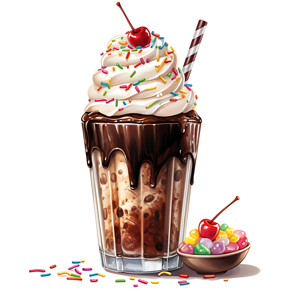 chocola milkshake met toppings Aan een transparant achtergrond ai generatief png