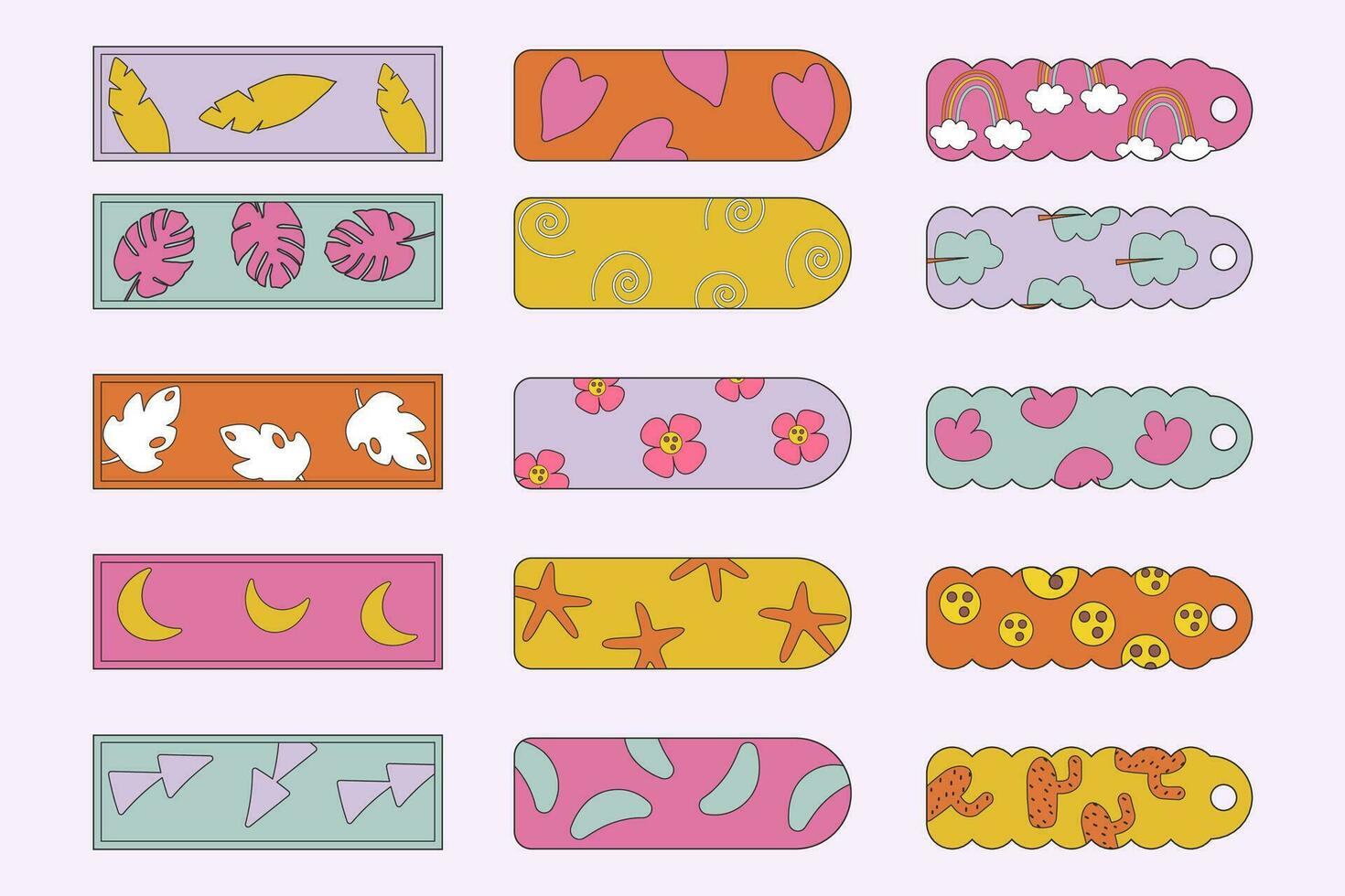 Template hand drawn bookmarks, stickers vector