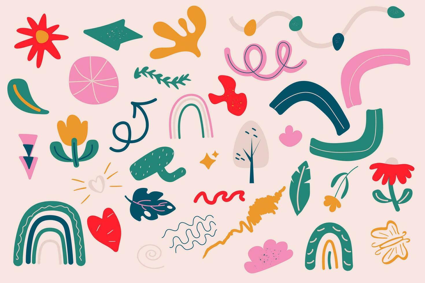Abstract hand drawn elements, shapes vector