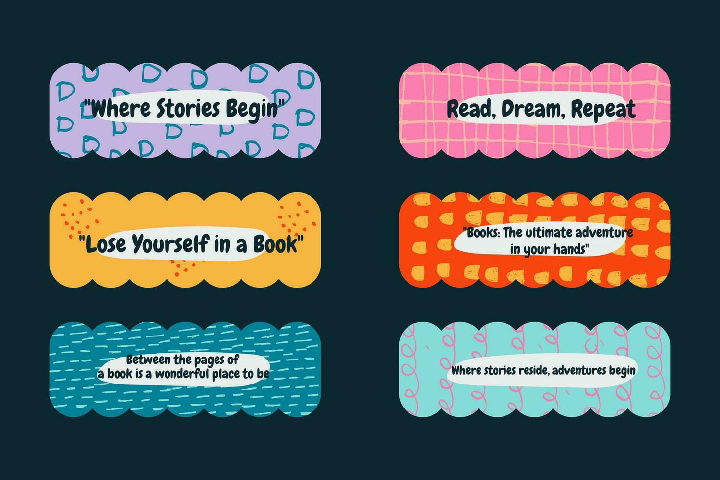 Hand drawn set cute bookmarks, stickers, tape with an inscription vector