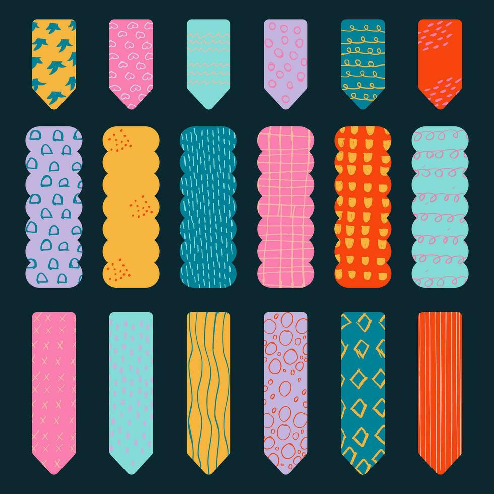 Hand drawn set cute bookmarks, stickers, tape vector