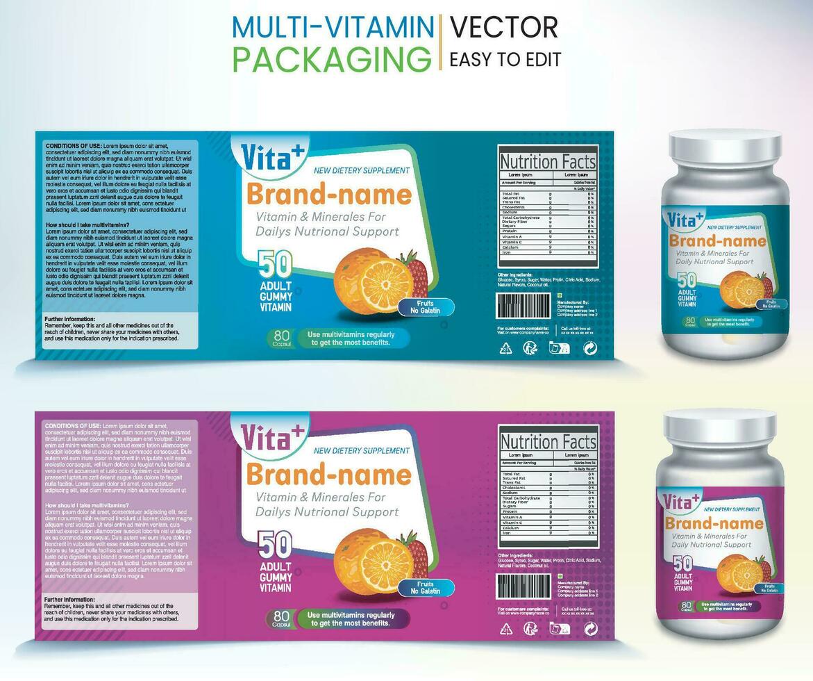 Multivitamin Label Vitamin pack Supplement labels Vector bottle Multivitamin Label Vitamin pack Supplement labels Vector bottle