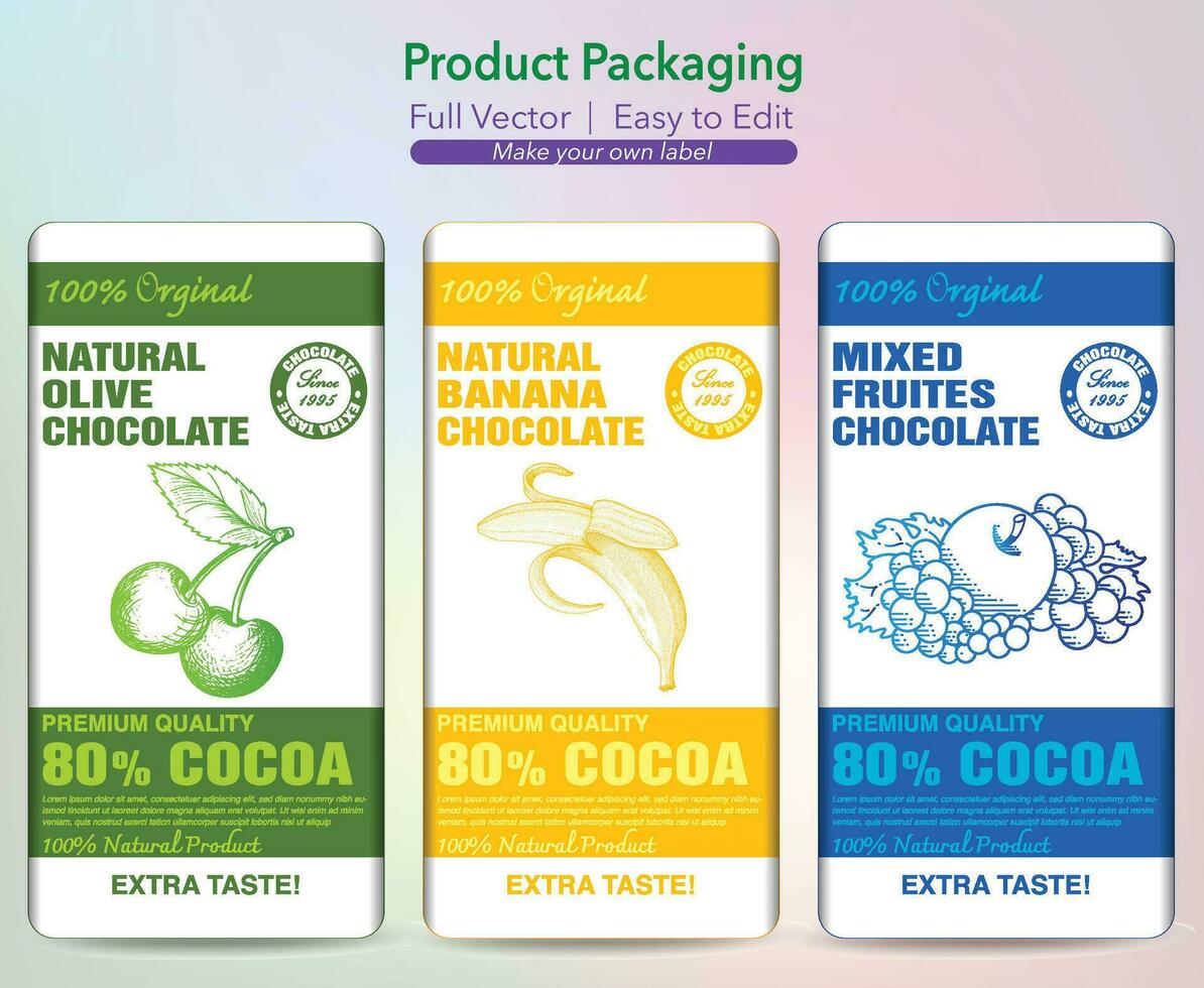 Chocolate packaging, chocolate Label, olive pack, Choco banana pack, mixed flavor chocolate, Free vector packaging, Taste chocolate, Cocolate Bar, Coco bar vector