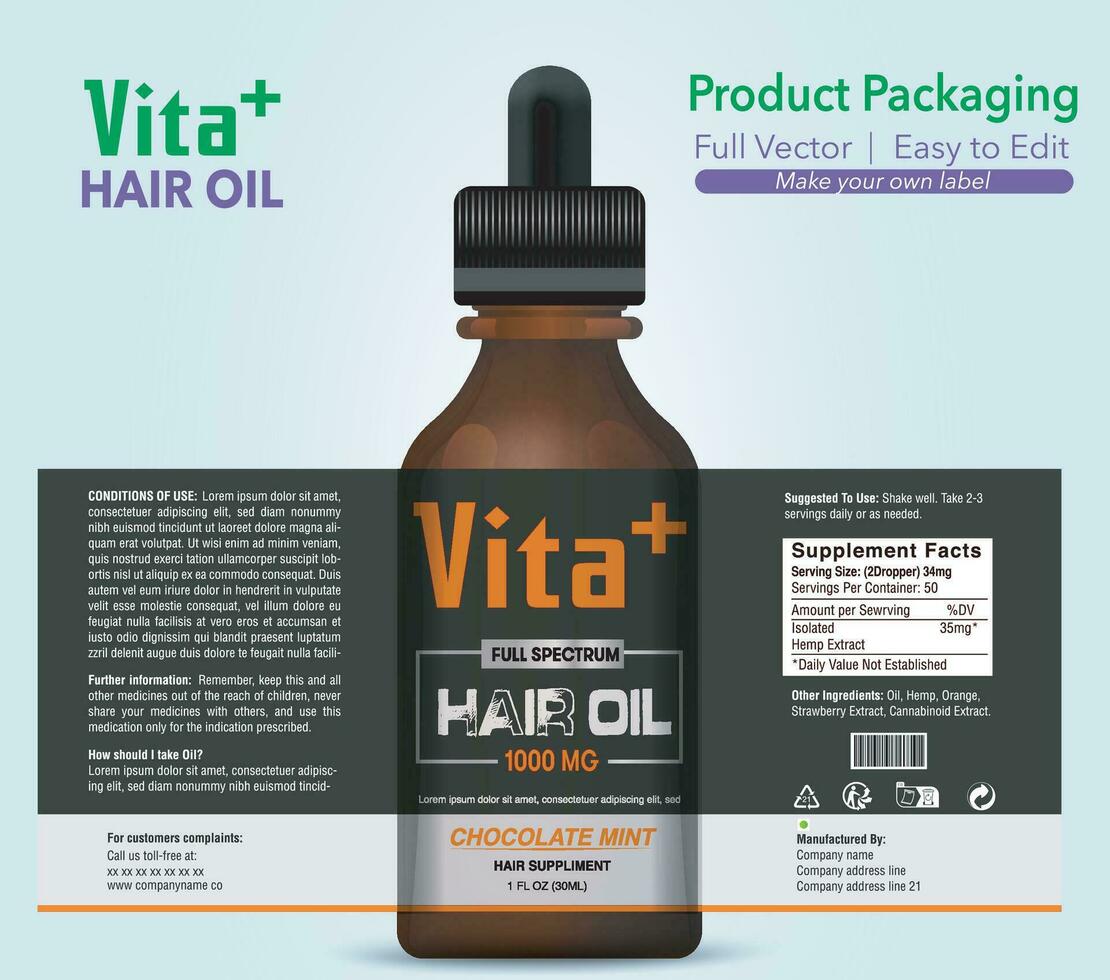 Hair oil Label, Hair Vitamin pack, Oil Supplement labels, Vector bottle, Bottle label, Nutrition Supplement Label, Packaging template design, free vector label, Medicine pack, Hair fall, Treatment