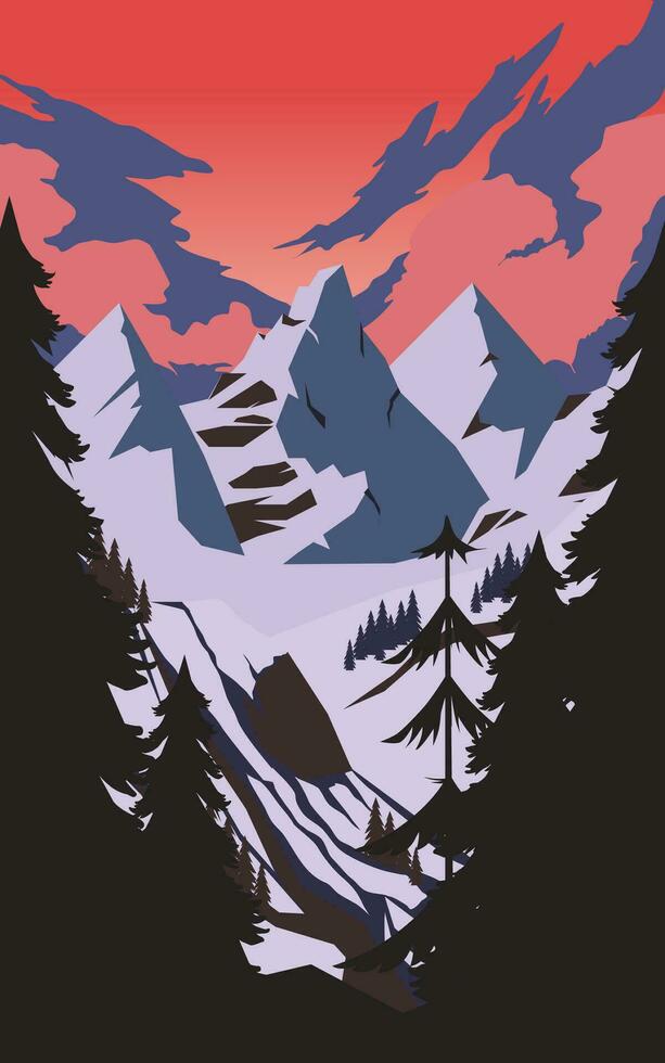 Snow mountain view vector