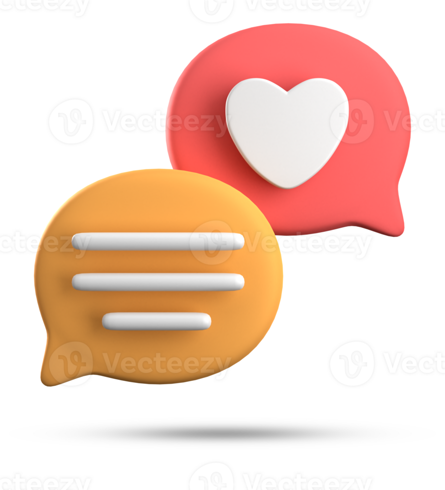 3d rendering of speech love bubble icons, 3D pastel chat love icon set. png