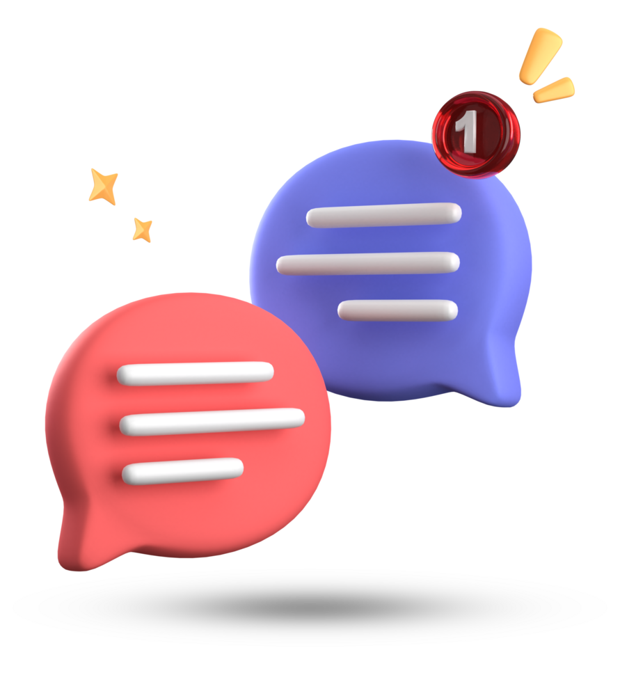 3d representación de habla burbuja con notificación iconos, 3d pastel charla icono colocar. conjunto de 3d hablar burbuja. png