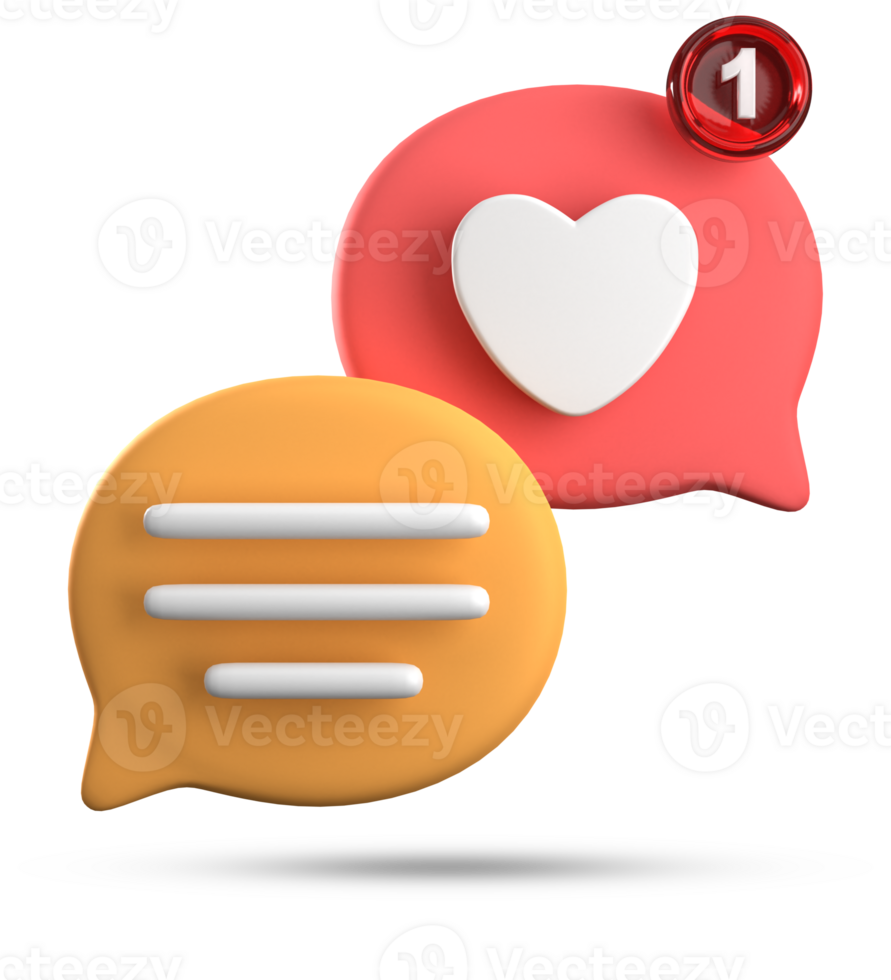 3d rendering of speech love bubble with notification icons, 3D pastel chat love icon set. png