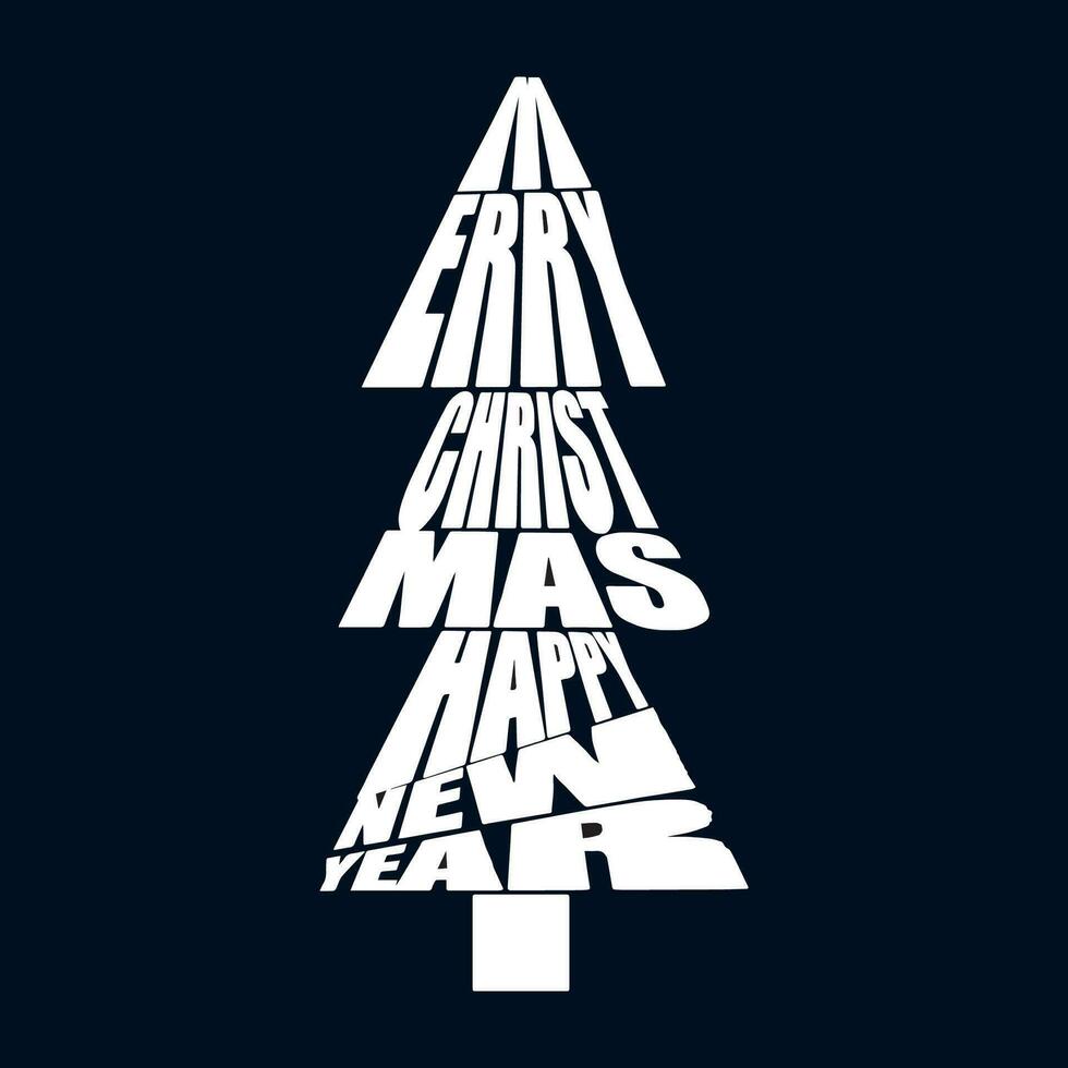 el inscripción alegre Navidad y contento nuevo año en el formar de un Navidad árbol. Navidad antecedentes con escrito tipografía. vector
