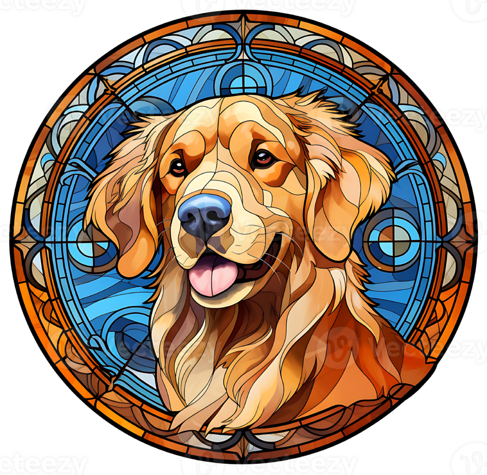 A close up of a Dog breed watercolor stained glass effect window colorful painting generative ai png