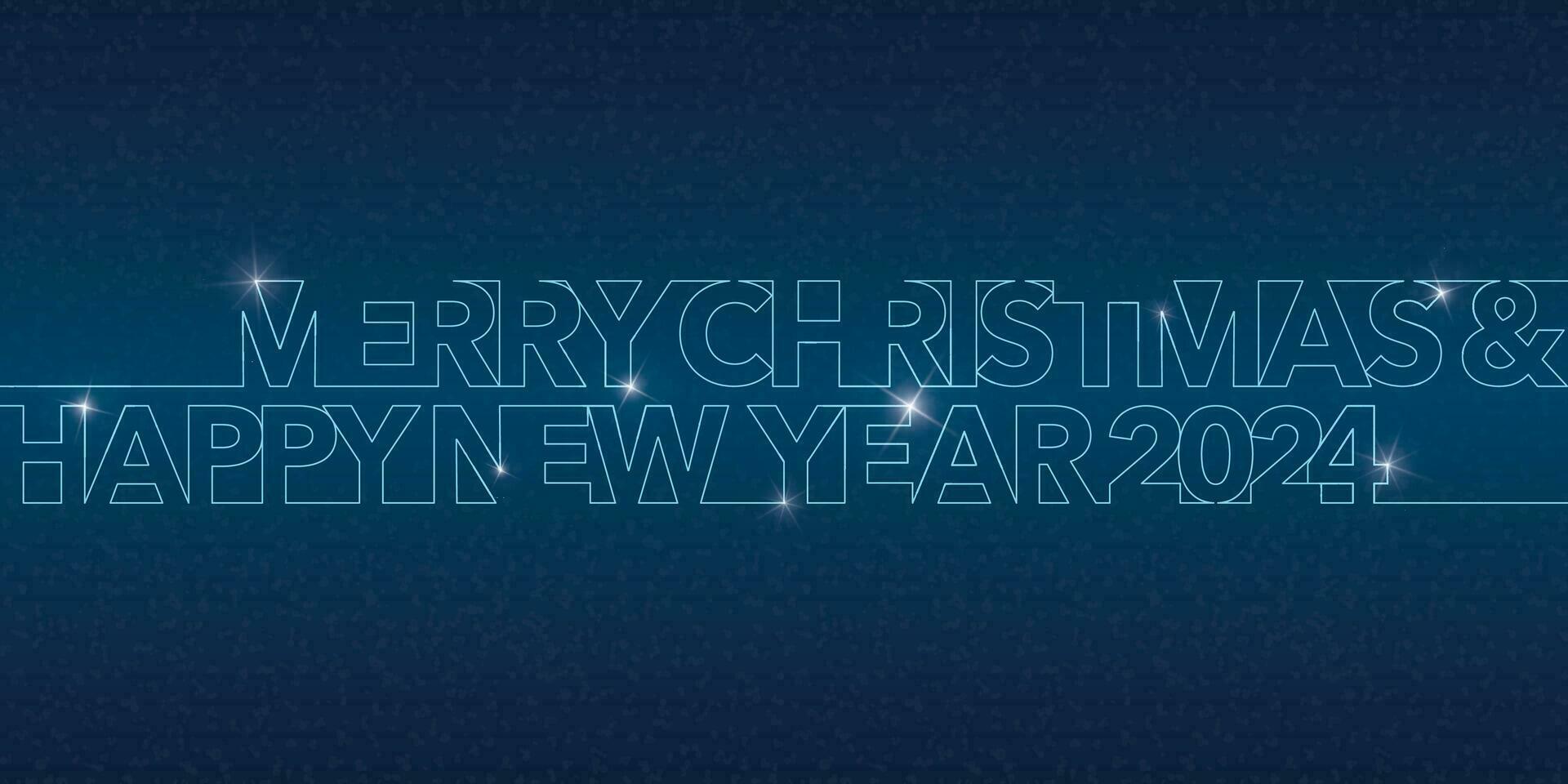 Merry Christmas and Happy New Year 2024 calligraphy luxury style vector illustration on dark blue background.