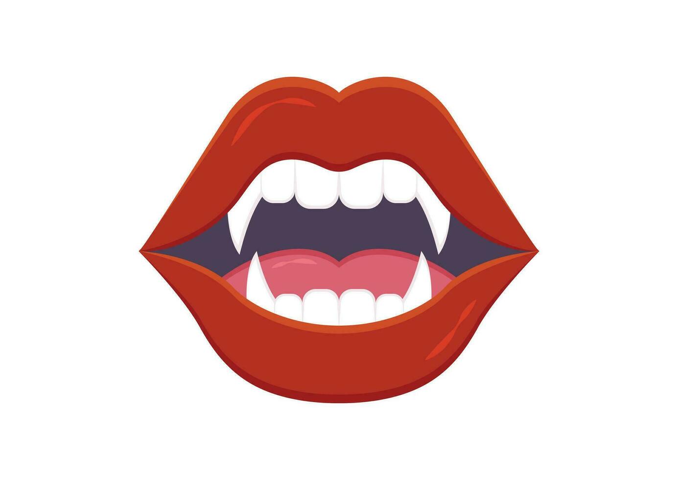 Vampire Mouth Teeth Vector Flat Design Isolated On White Background