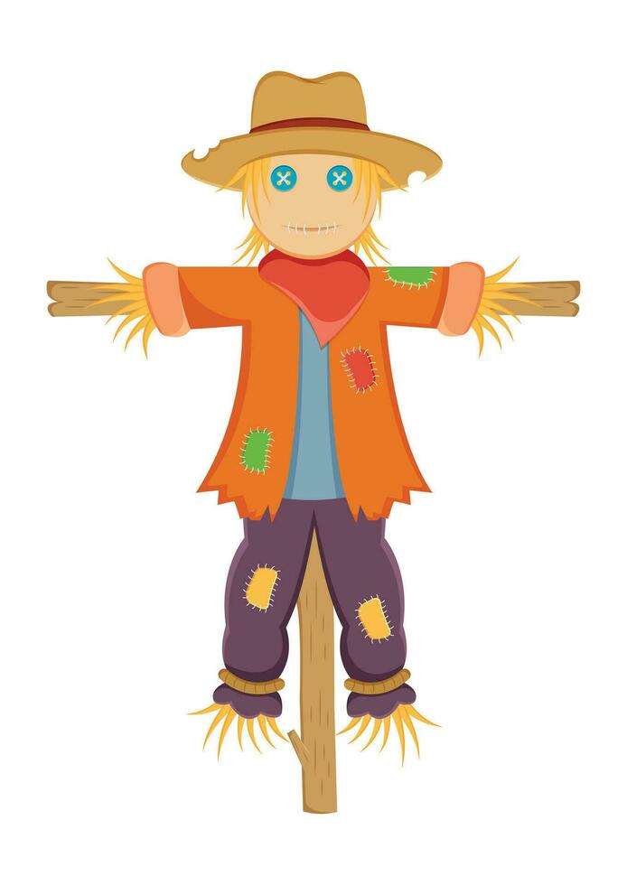 Scarecrows on wooden sticks vector illustration isolated on white background