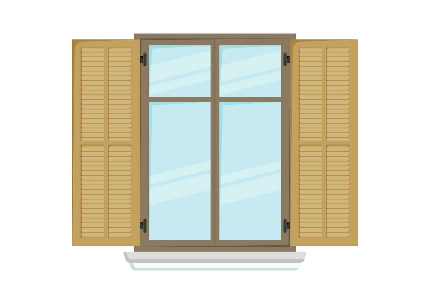 House Window with Shutters Vector Flat Design