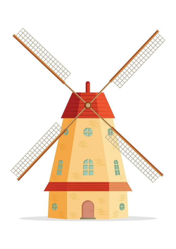 Old farm windmill vector flat design isolated on white background