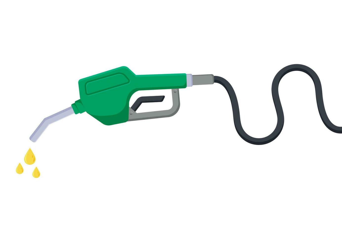 Fuel handle pump with hose vector illustration. Green petrol pump nozzle on white background