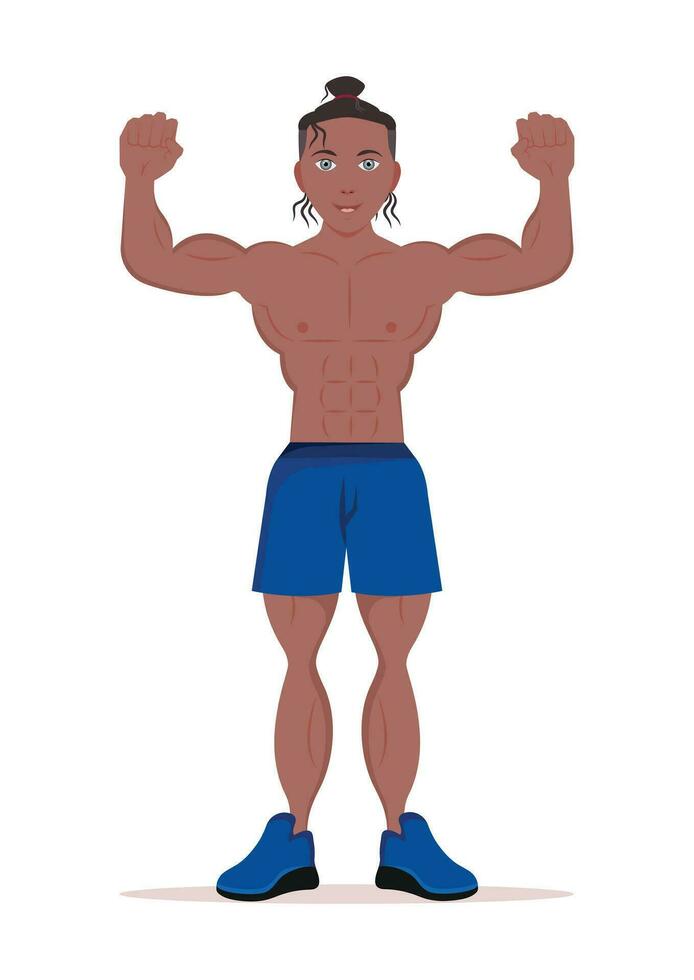 Bodybuilder muscled man vector illustration. Young fitness man isolated on white background