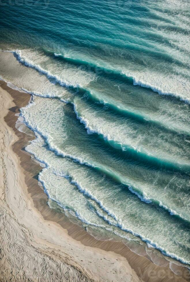 beautiful sandy beach and soft blue ocean wave. AI generated photo