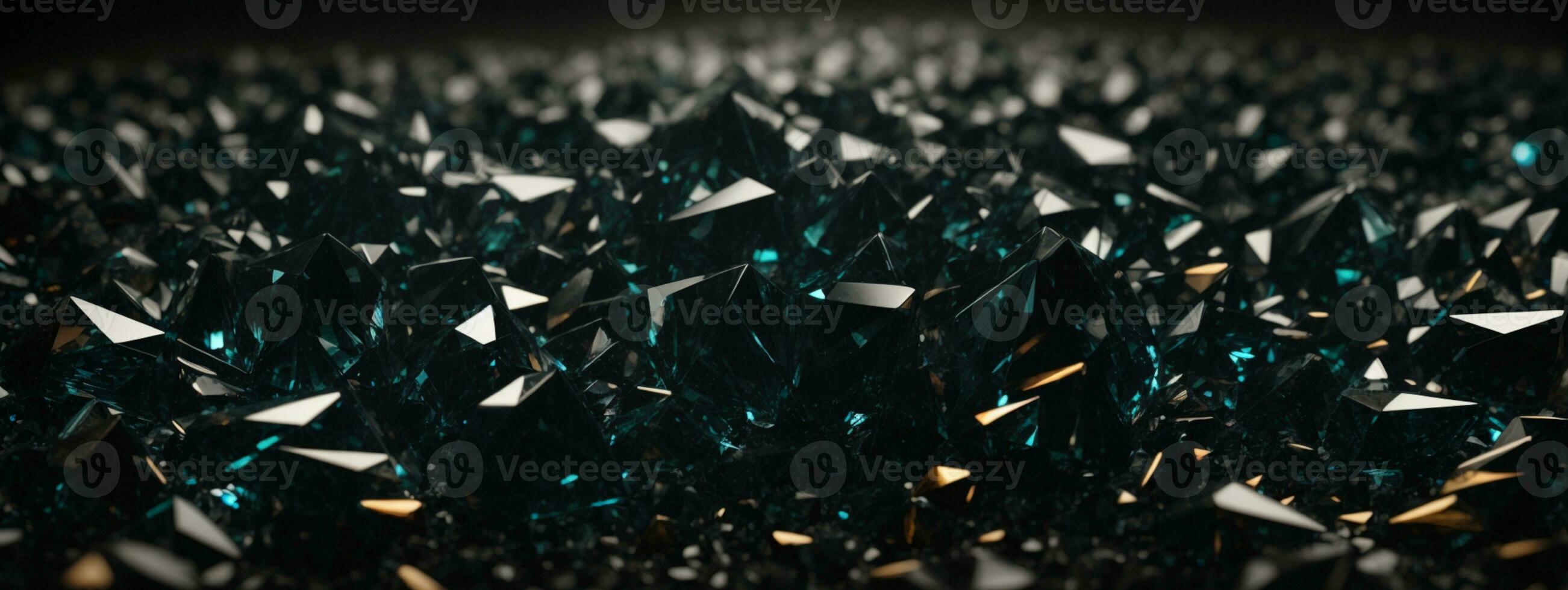 3d render, abstract black crystal background, faceted texture, macro panorama, wide panoramic polygonal wallpaper. AI generated photo
