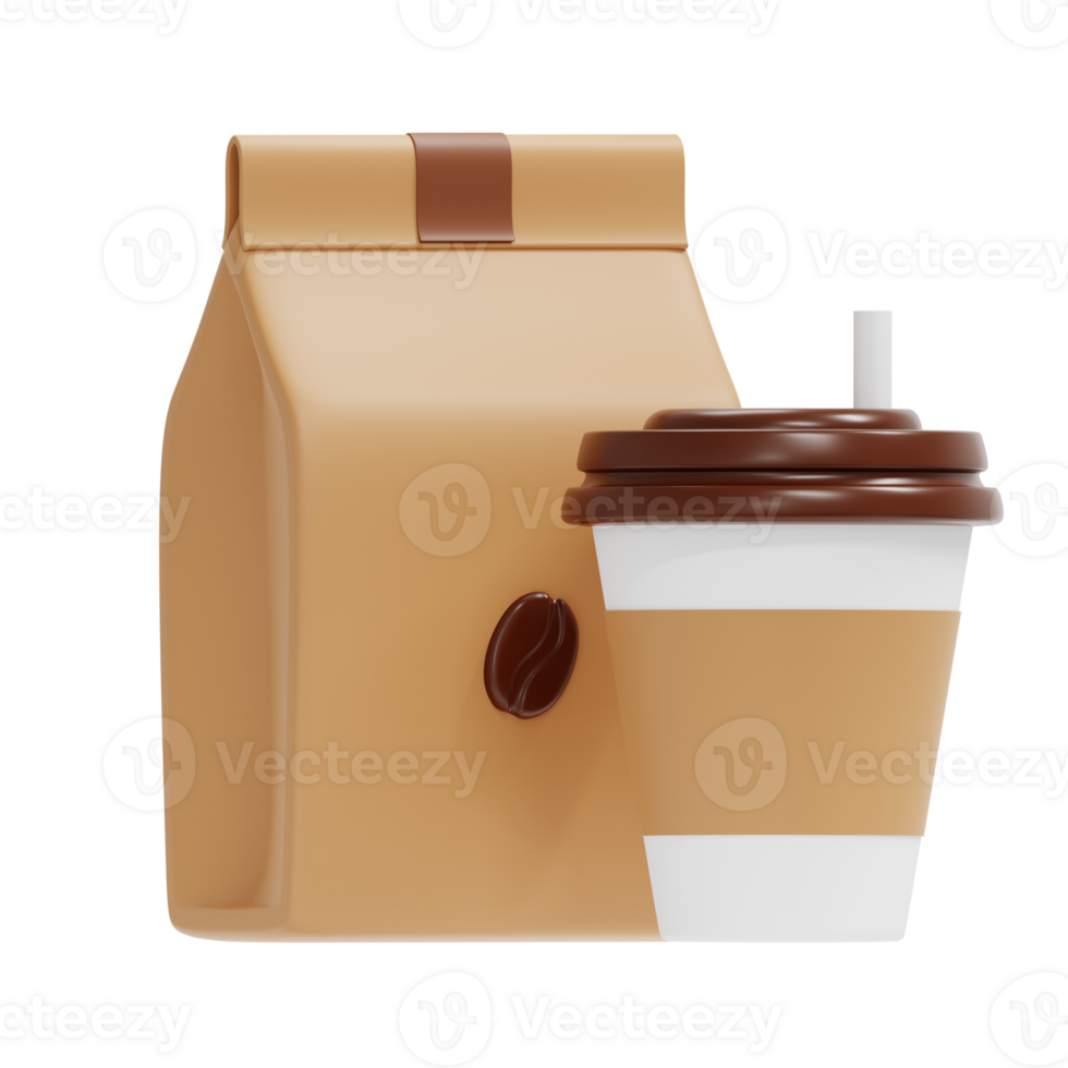 Coffee Bag And Cup 3D Illustration png
