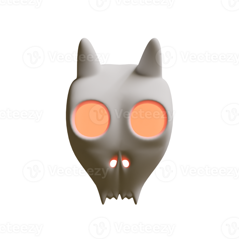 Halloween Skull With Horn 3D Render Element png