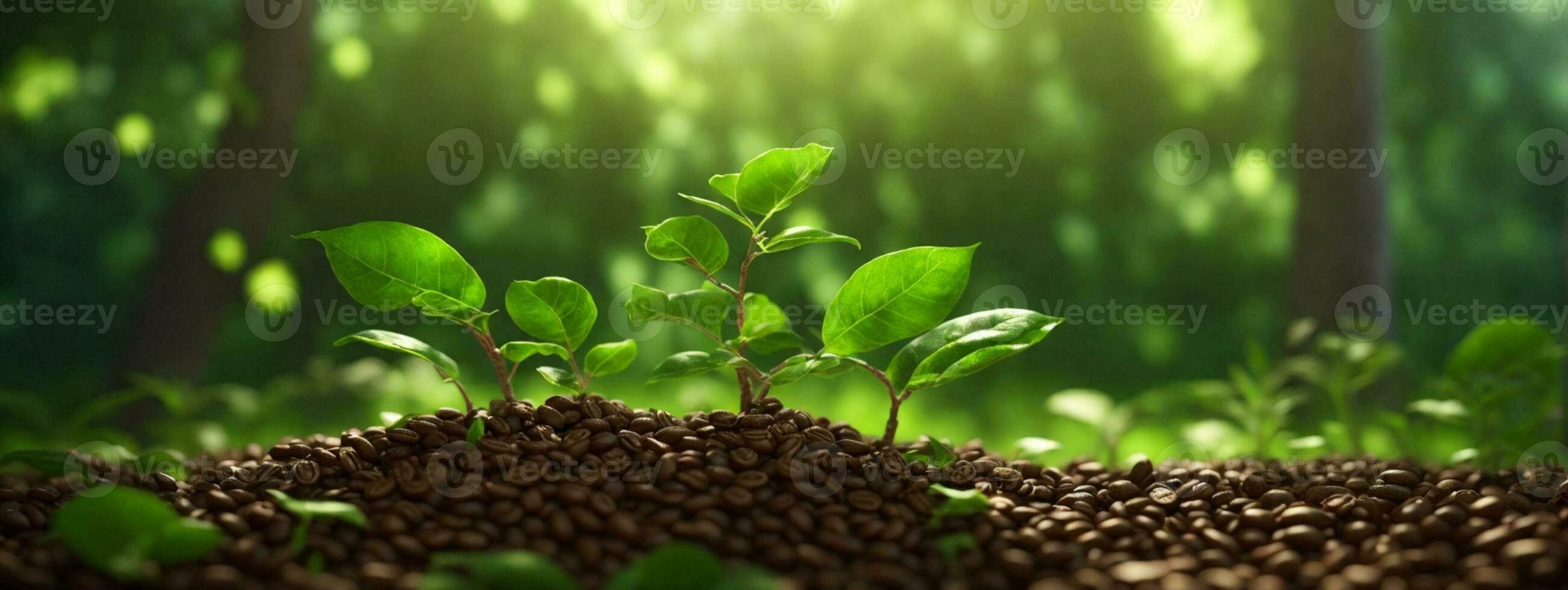 Growth Trees concept Coffee bean seedlings nature background Beautiful green. AI generated photo