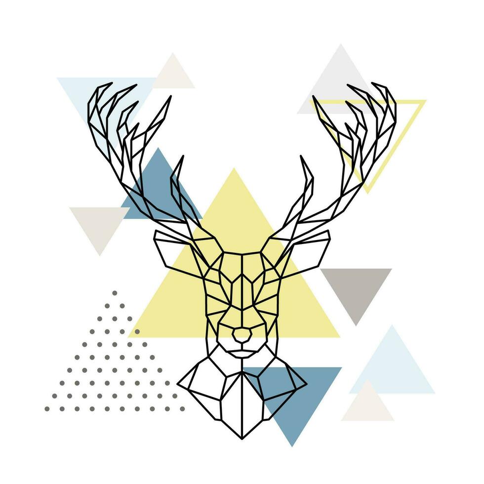 Abstract geometric deer head on scandinavian background. vector