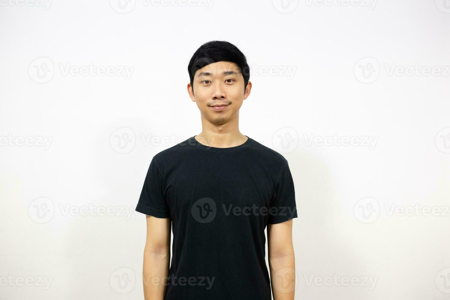 Asian man black shirt portrait smile isolated photo