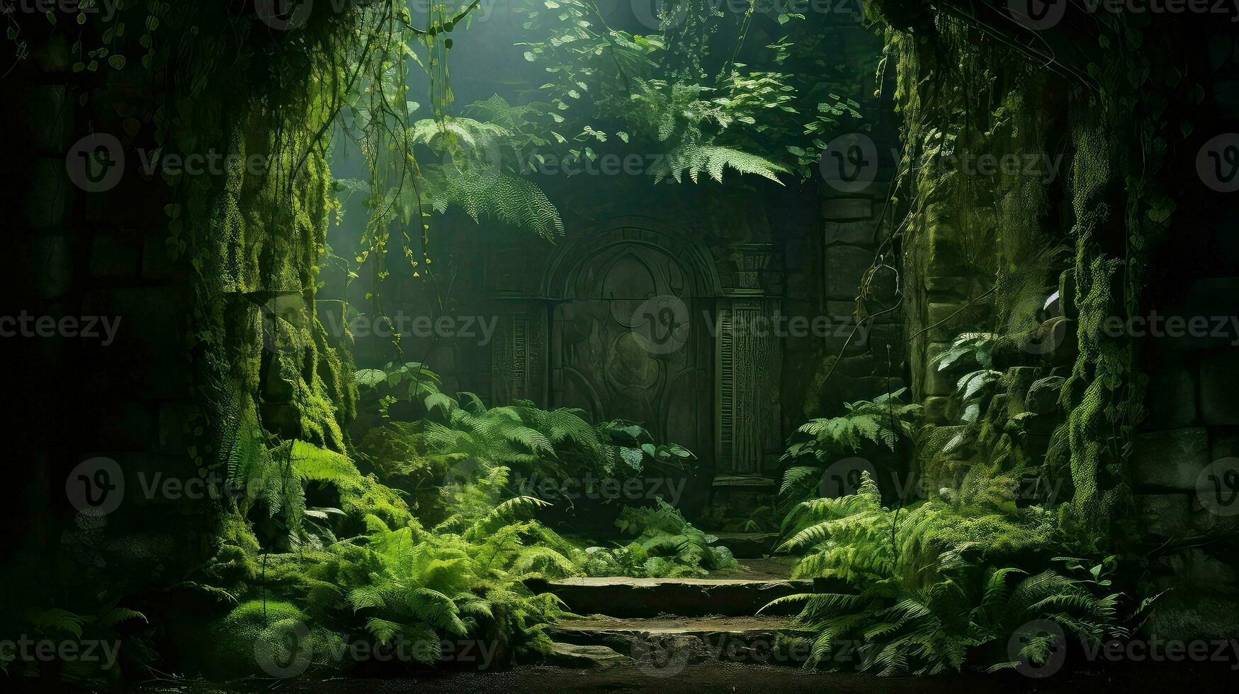 wood magical fern grotto ai generated photo