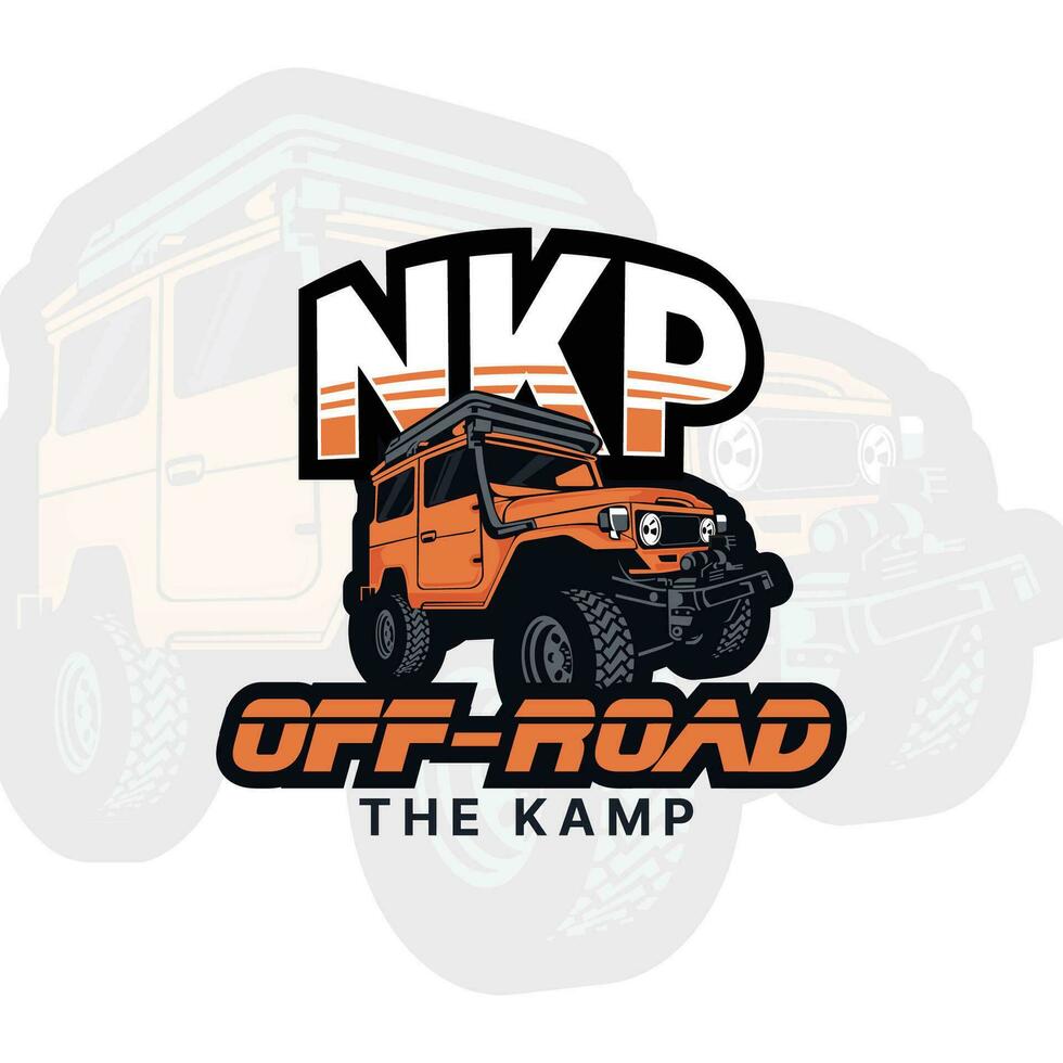 Logo nkp the kamp off road template car texts flat classic sketch vector