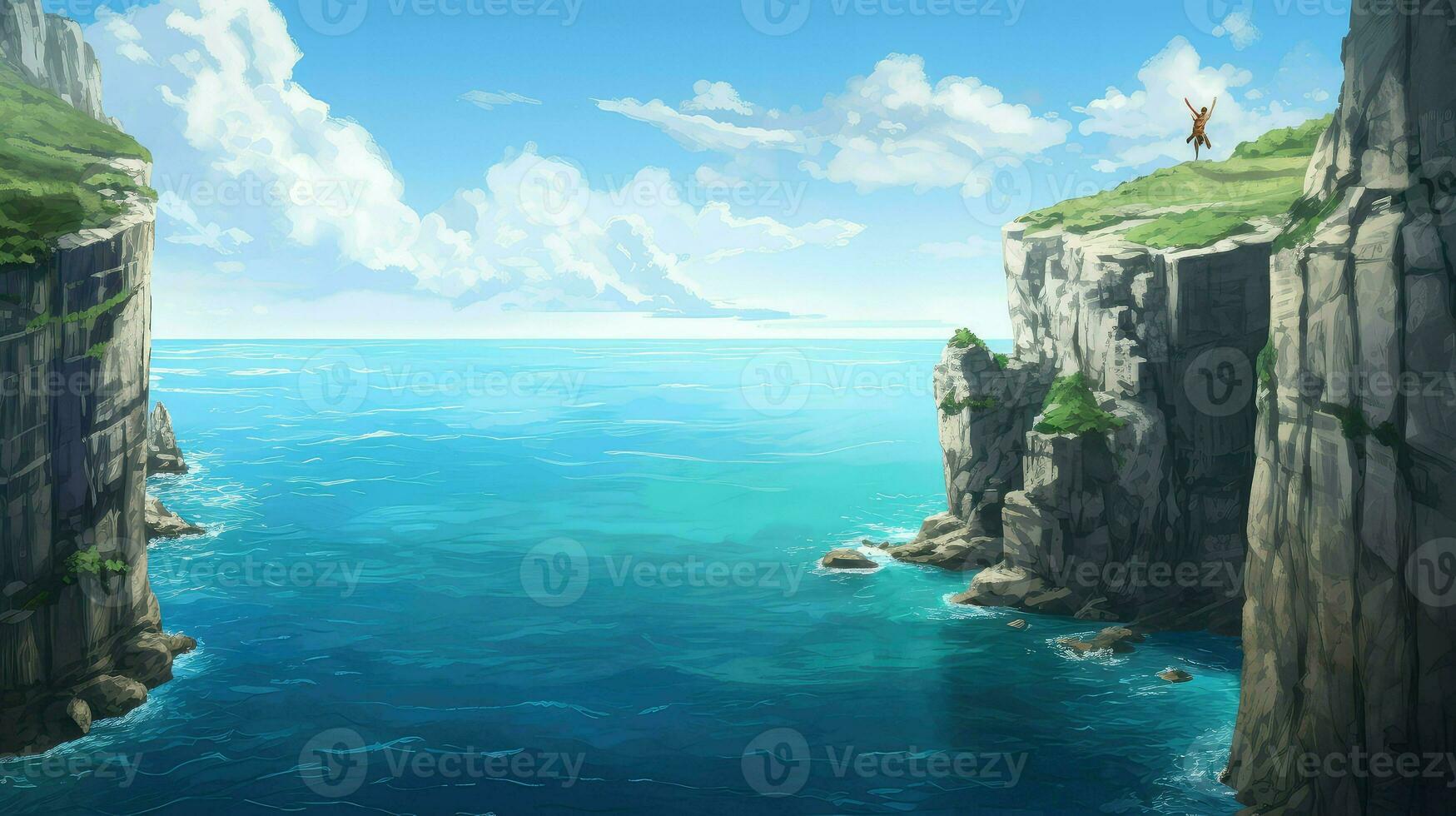 ocean island cliff diving ai generated photo