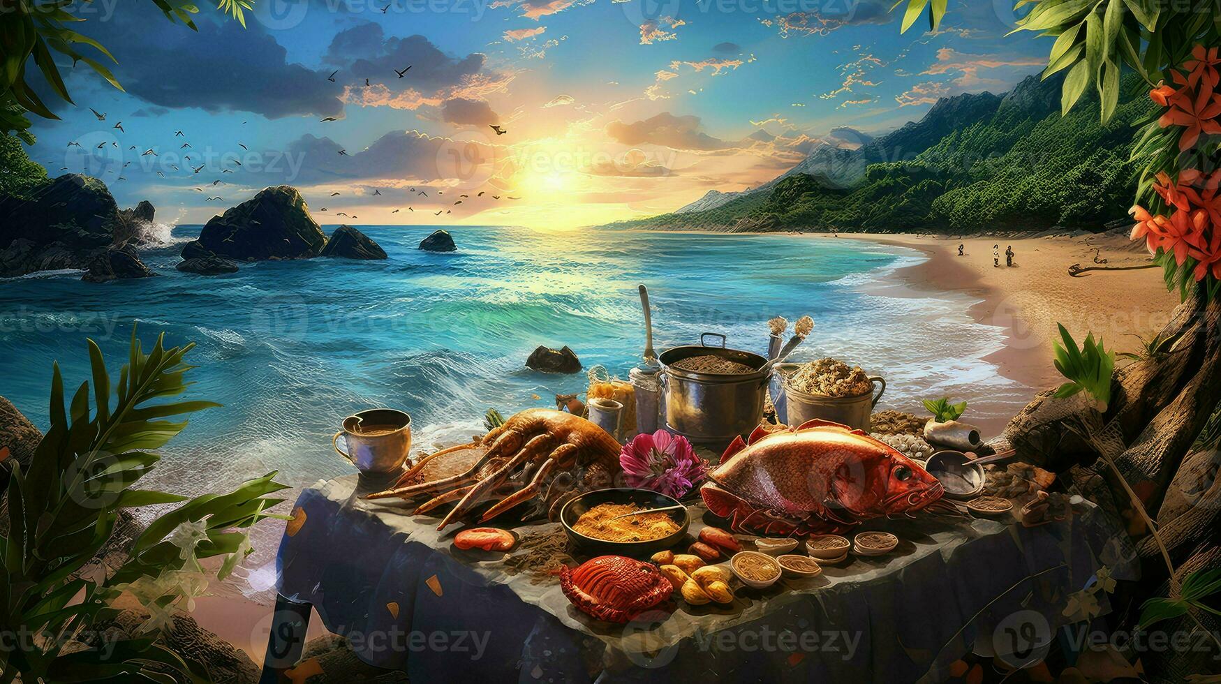 beach island seafood feast ai generated photo