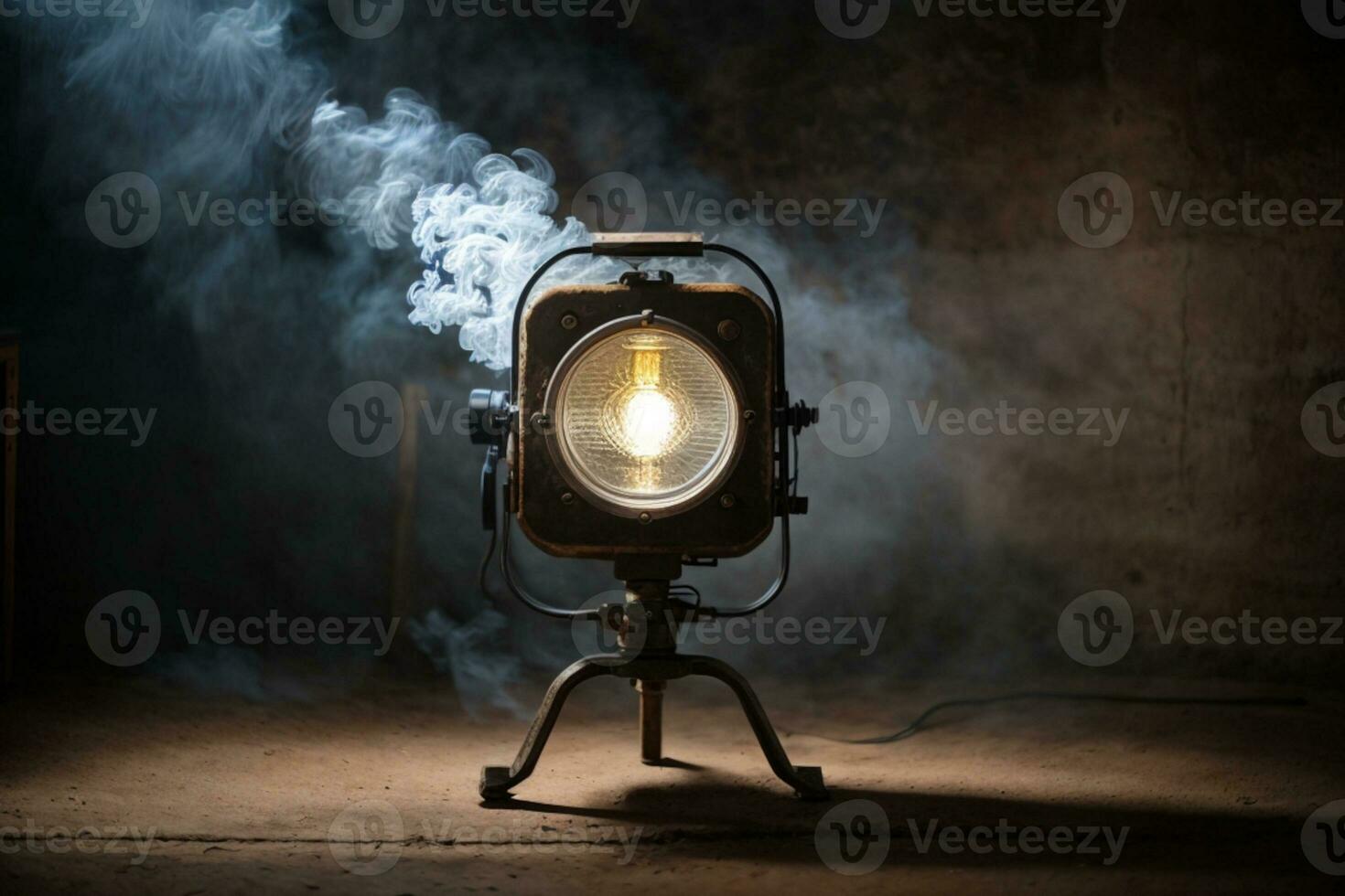 theater spot light with smoke against grunge wall. AI generated photo