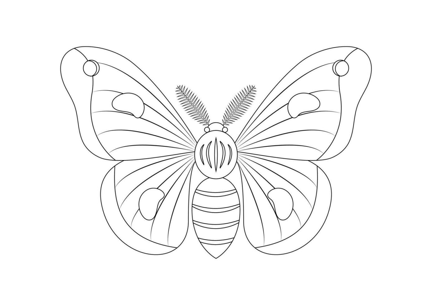 Black and White Moth Insect Clipart Vector isolated on White Background. Coloring Page of a Moth Insect