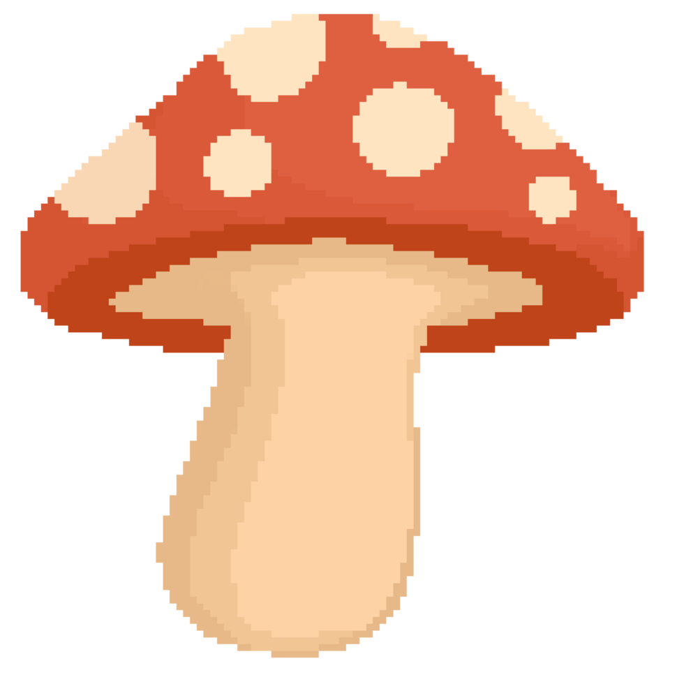 Isolated cute white spotted red mushroom in pixel art png