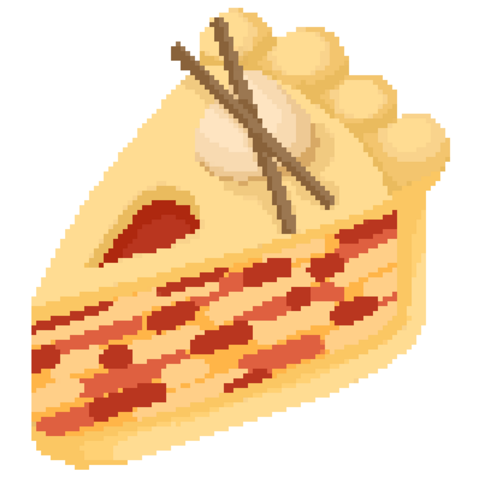 Isolated cute slice of apple pie with cinnamon in pixel art png